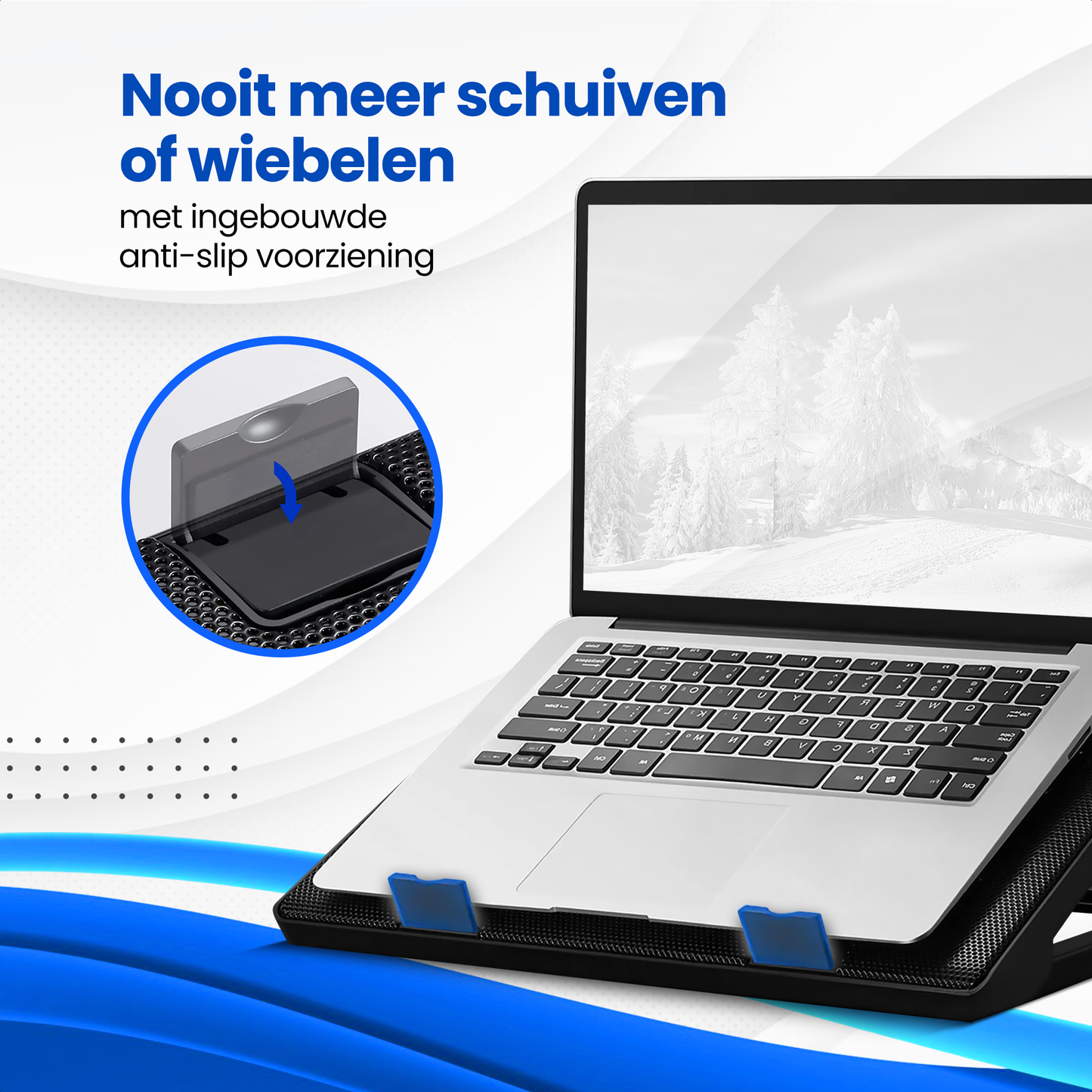 TTD® Premium Laptop Cooler en Verstelbare Laptop Verhoger - Laptop Standaard Verstelbaar - Laptop Steun - Rotatiesnelheden tot boven de 2100 RPM - Gaming Laptop Cooling Pad - Tot 17 Inch - Extra USB-poort - Zwart