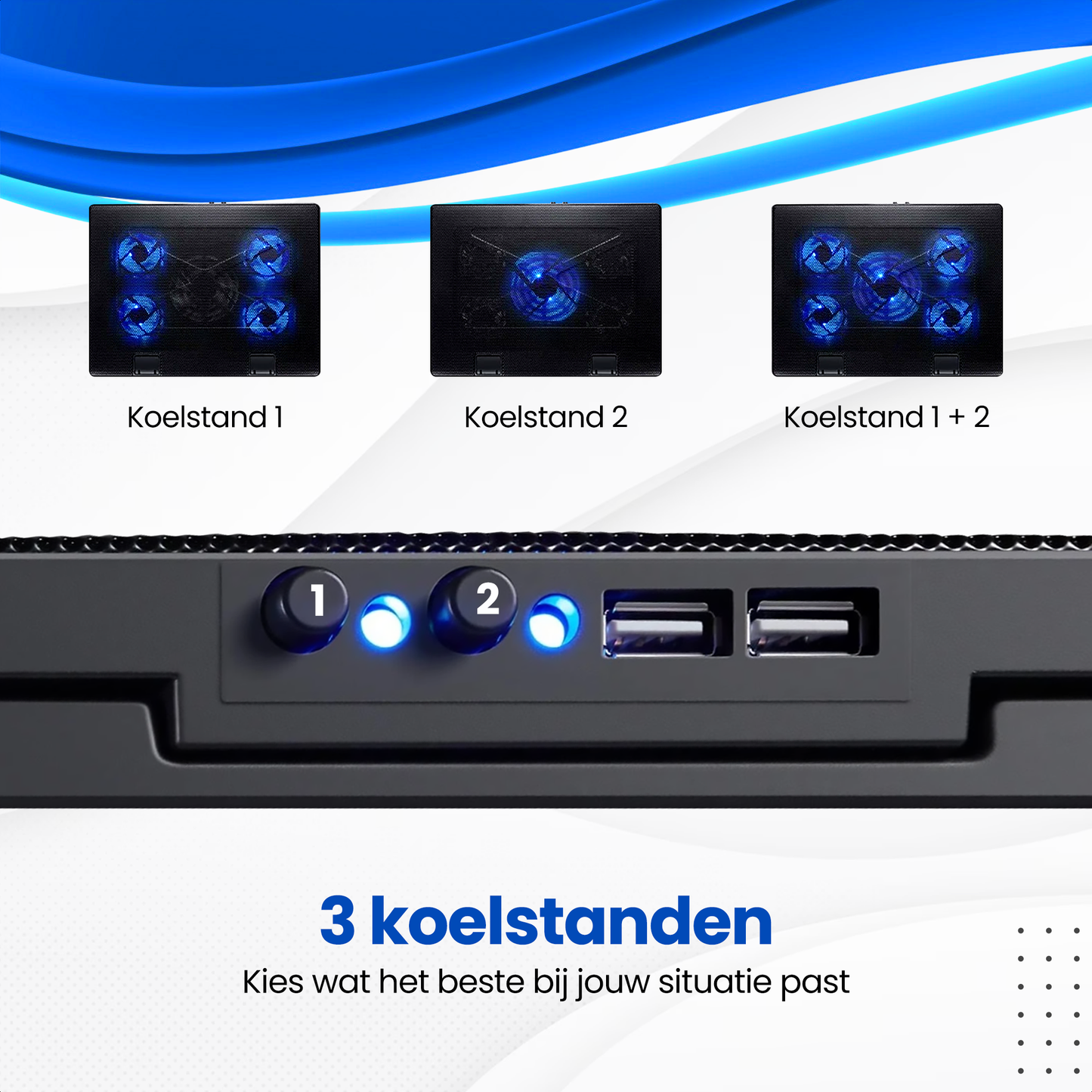 TTD® Premium Laptop Cooler en Verstelbare Laptop Verhoger - Laptop Standaard Verstelbaar - Laptop Steun - Rotatiesnelheden tot boven de 2100 RPM - Gaming Laptop Cooling Pad - Tot 17 Inch - Extra USB-poort - Zwart