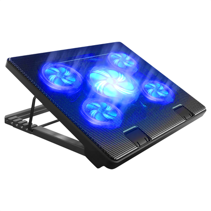 TTD® Premium Laptop Cooler en Verstelbare Laptop Verhoger - Laptop Standaard Verstelbaar - Laptop Steun - Rotatiesnelheden tot boven de 2100 RPM - Gaming Laptop Cooling Pad - Tot 17 Inch - Extra USB-poort - Zwart