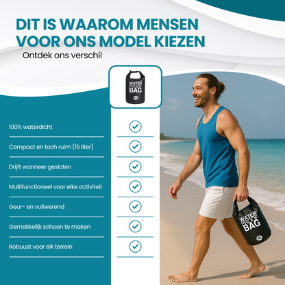 TTD® Waterdichte Tas - Waterproof Drybag - Opberg Zak - 15 L - Outdoor Tas - Zwart