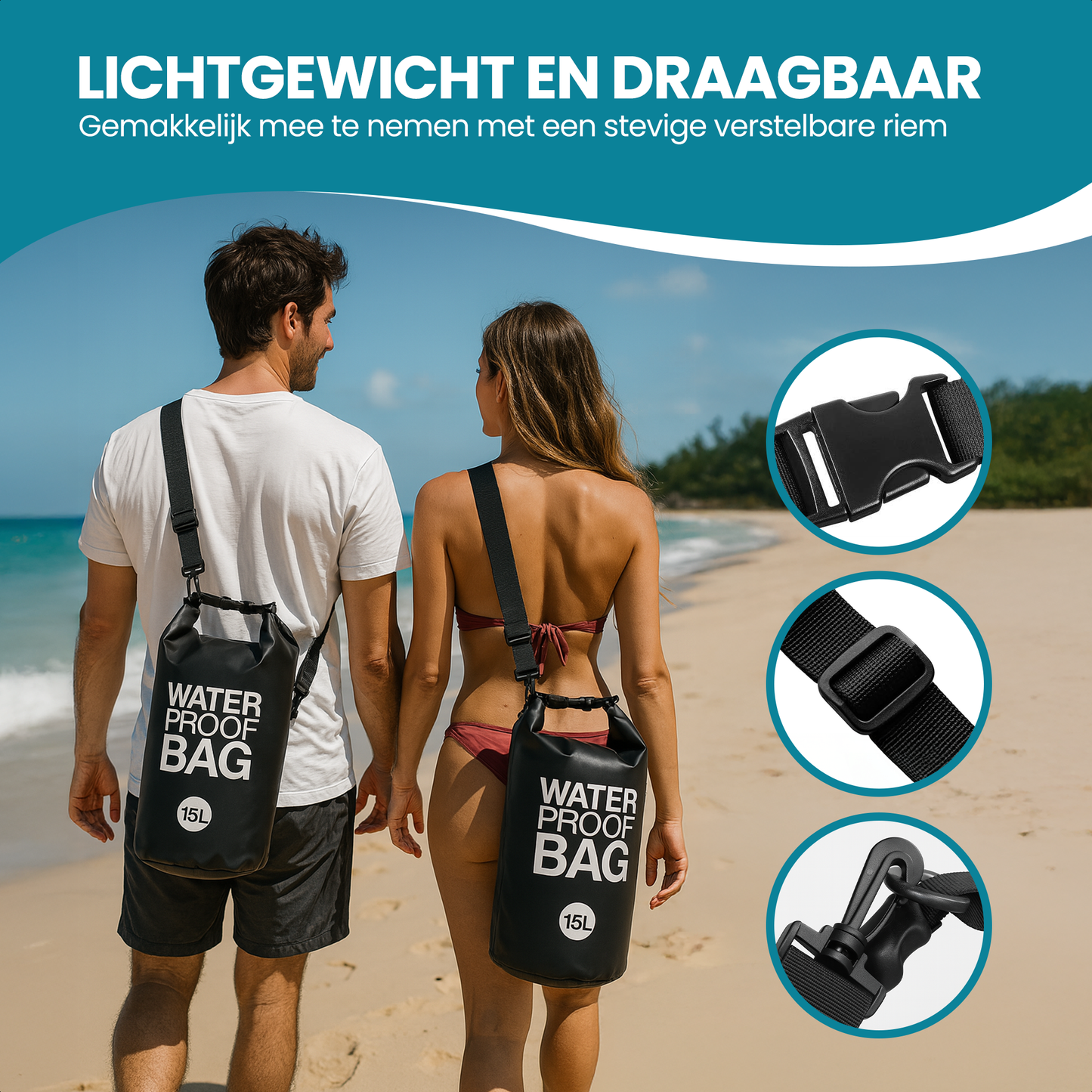 TTD® Waterdichte Tas - Waterproof Drybag - Opberg Zak - 15 L - Outdoor Tas - Zwart