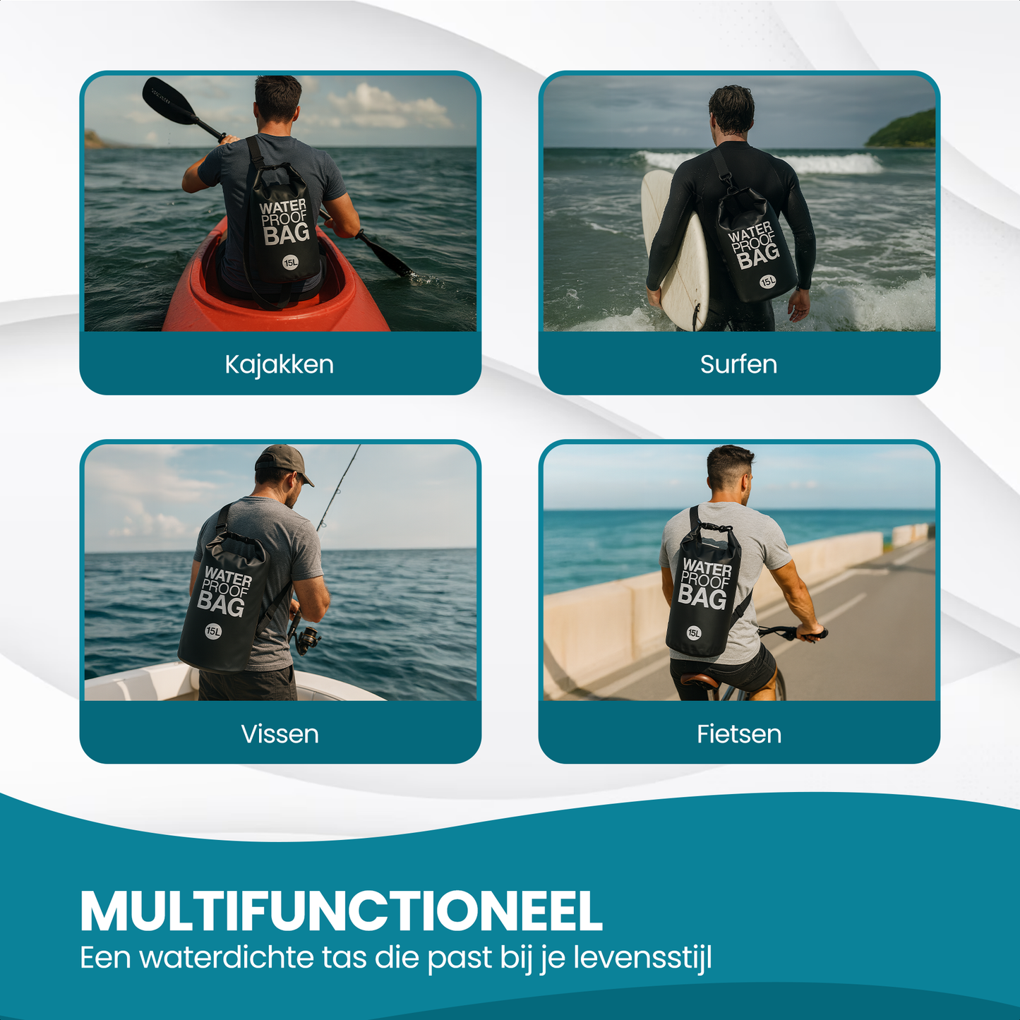 TTD® Waterdichte Tas - Waterproof Drybag - Opberg Zak - 15 L - Outdoor Tas - Zwart