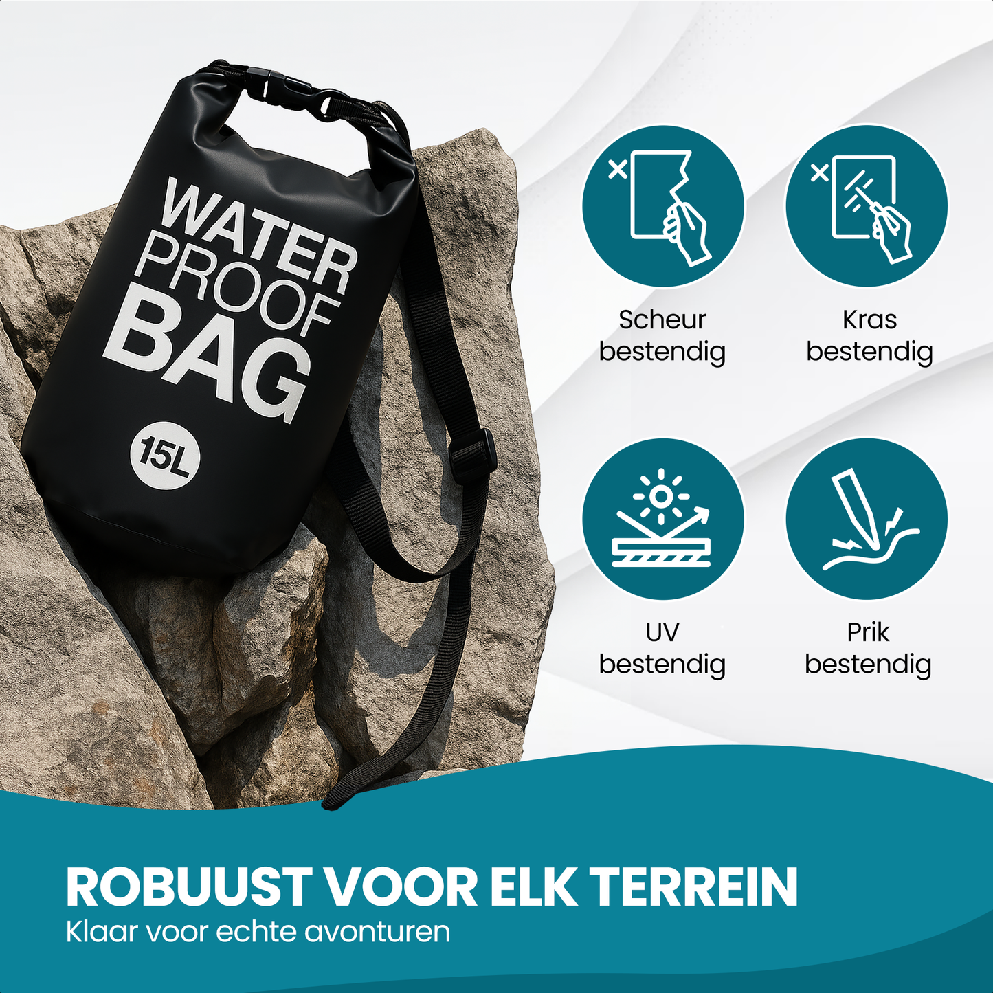 TTD® Waterdichte Tas - Waterproof Drybag - Opberg Zak - 15 L - Outdoor Tas - Zwart