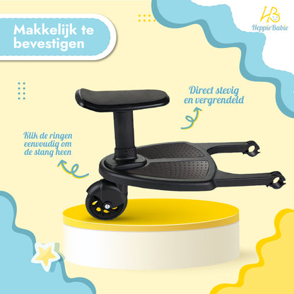 HeppieBabie Meerijdplankje - Met Zitje en Bekerhouder - Let Op Afmetingen! - Voor Kinderwagen of Buggy - Buggy Board