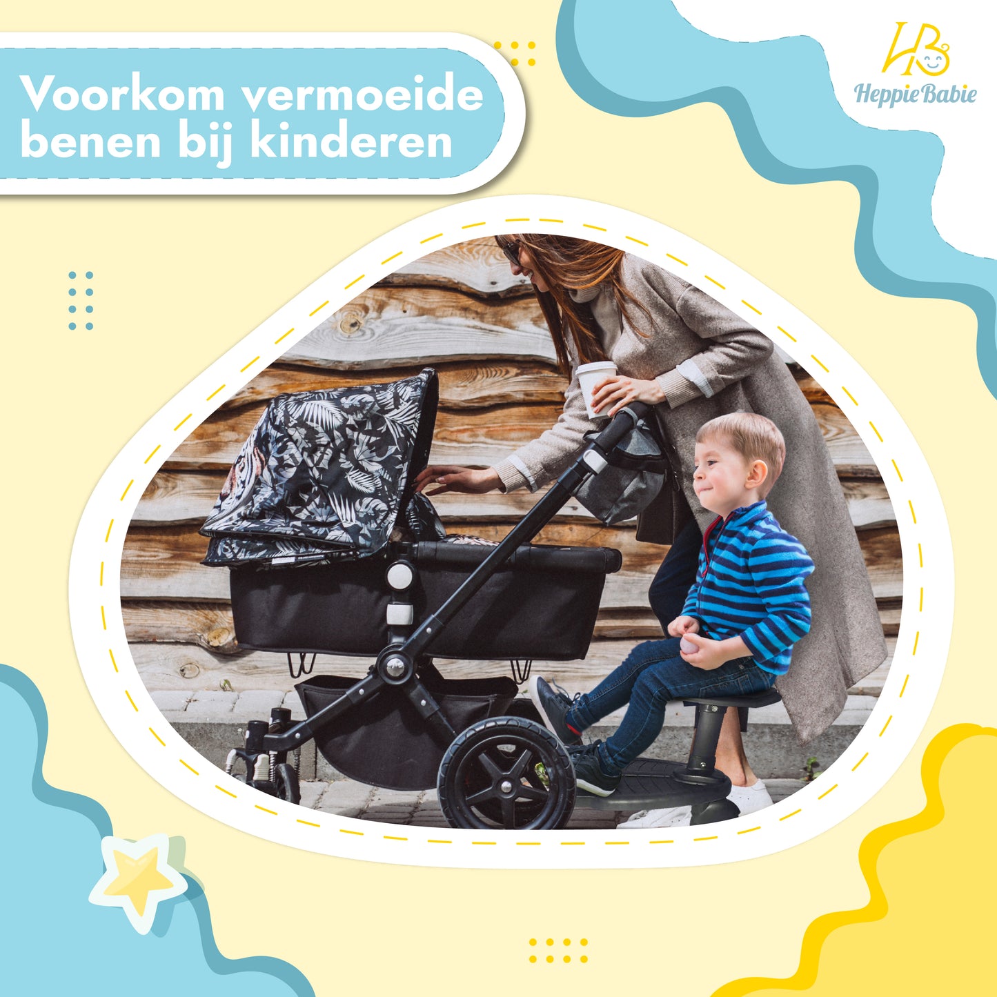 HeppieBabie Meerijdplankje - Met Zitje en Bekerhouder - Let Op Afmetingen! - Voor Kinderwagen of Buggy - Buggy Board