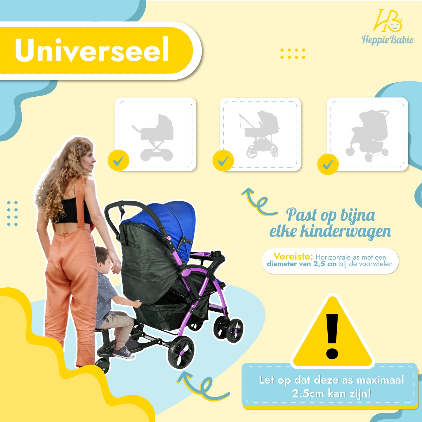 HeppieBabie Meerijdplankje - Met Zitje en Bekerhouder - Let Op Afmetingen! - Voor Kinderwagen of Buggy - Buggy Board
