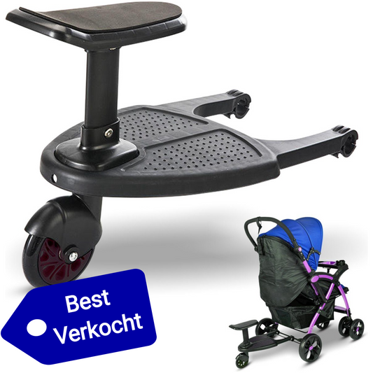 HeppieBabie Meerijdplankje - Met Zitje en Bekerhouder - Let Op Afmetingen! - Voor Kinderwagen of Buggy - Buggy Board