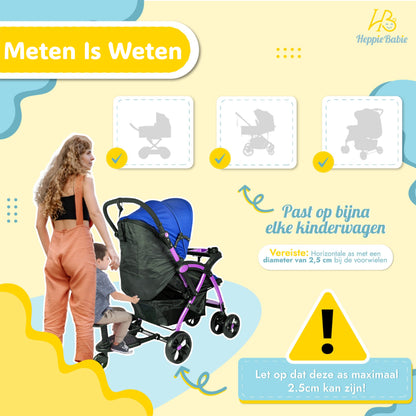 HeppieBabie Meerijdplankje - Met Zitje en Bekerhouder - Let Op Afmetingen! - Voor Kinderwagen of Buggy - Buggy Board