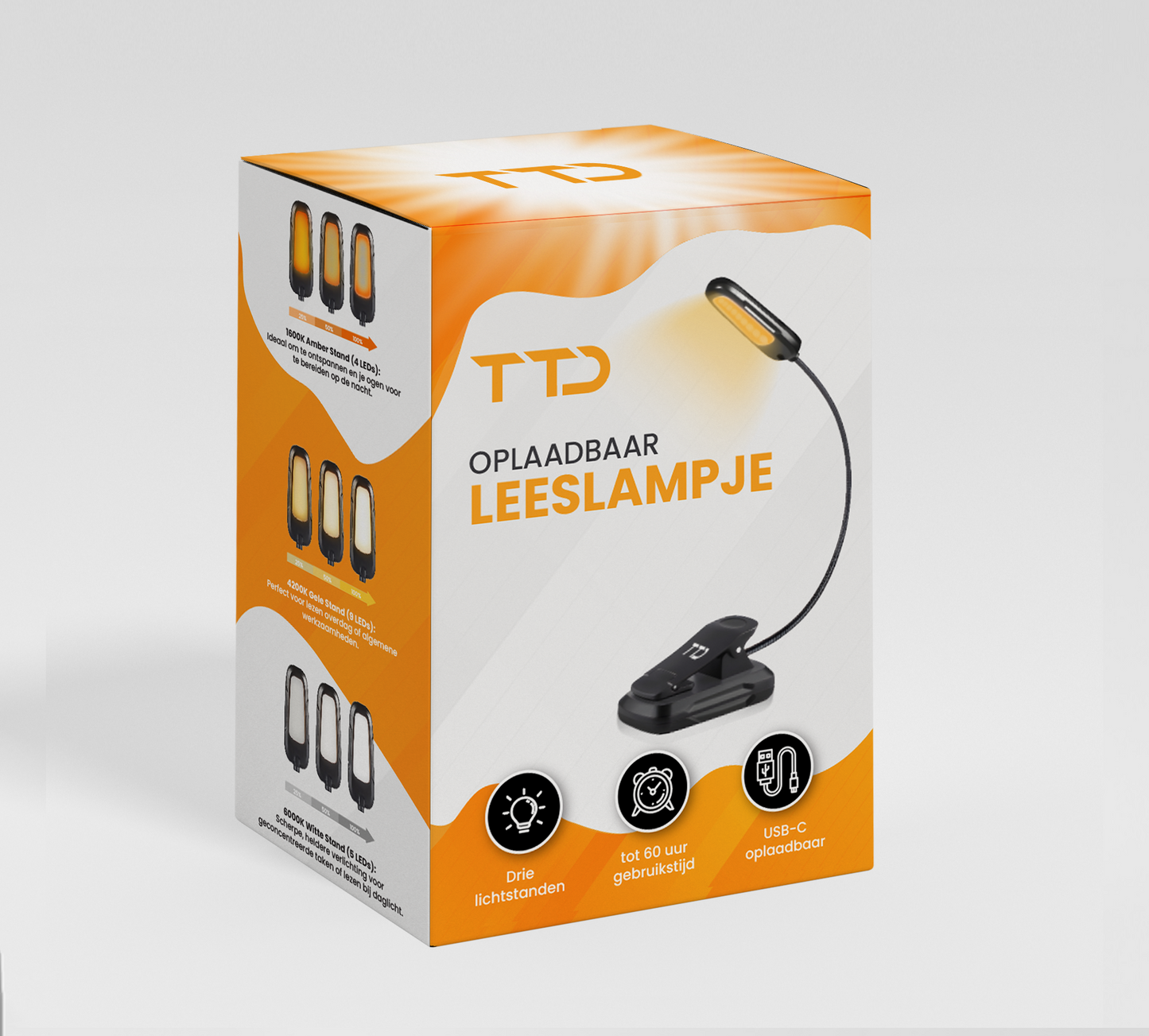 TTD® Leeslampje - 3 Soorten Licht - USB Oplaadbaar - Flexibele Hals - Opbergzakje