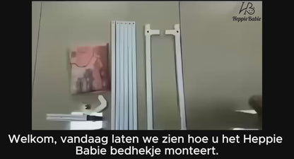 HeppieBabie Bedhekje - Universeel - Extra Lang 150 CM - Verstelbaar - Grijs met opvangnet - Bedrand - Bedrail - Bedrek