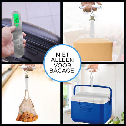 TTD® Kofferweegschaal met Verlicht Scherm en Travel Bag - Weegcapaciteit 50 kg - Bagageweegschaal - Bagageweger - Hangweegschaal - Digital Luggage Scale - Kofferweger - Reizen met Vliegtuig - kg/g/lbs/oz - Inclusief Batterijen - Wit